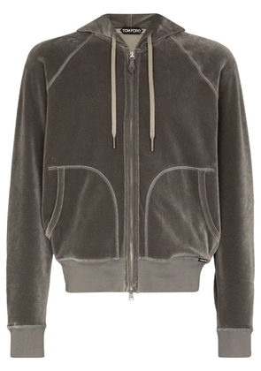 TOM FORD velour zip-fastening hoodie - Grey