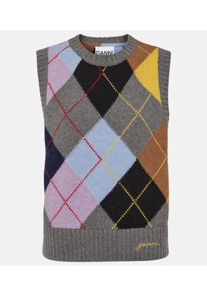 Ganni Argyle wool-blend sweater vest