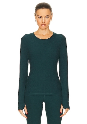 Beyond Yoga Spacedye Classic Crew Pullover Top in Midnight Green Heather - Dark Green. Size L (also in M).