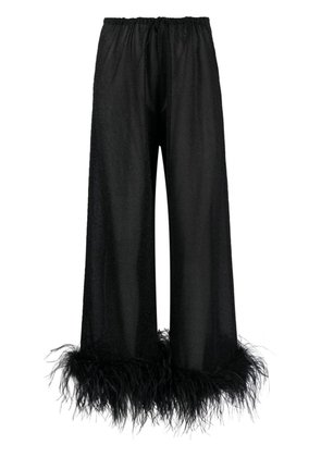 Oséree Plumage feather-trim lurex trousers - Black