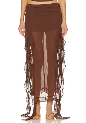 LIONESS Rendezvous Maxi Skirt in Chocolate. Size L, S, XL, XS, XXL, XXS.