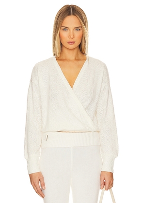 Bobi Wrap Front Long Sleeve Top in White. Size M, S.