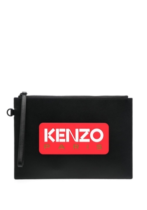 Kenzo leather logo-print clutch bag - Black