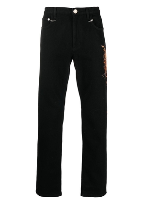 Roberto Cavalli Tiger-print slim-cut denim jeans - Black