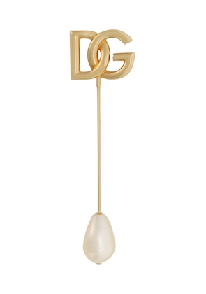 Dolce & Gabbana logo-lettering pearl-detail pin - Gold