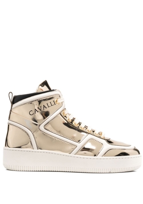 Roberto Cavalli metallic high-top panelled sneakers - Gold