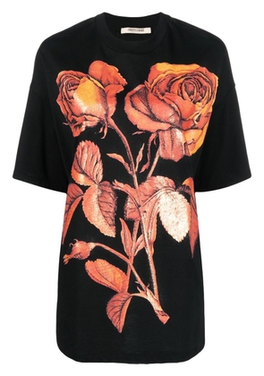 Roberto Cavalli rose-print T-shirt - Black