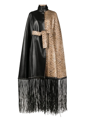 Roberto Cavalli fringed-edge panelled belted cape - Brown