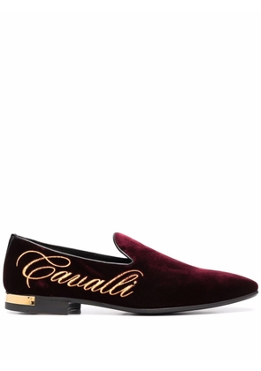 Roberto Cavalli logo embroidered velvet slippers