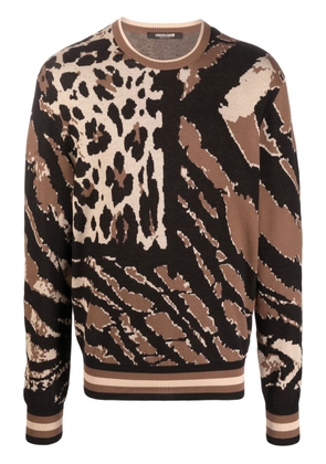 Roberto Cavalli animalier-print knitted jumper - Brown