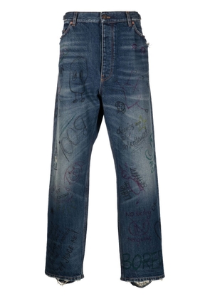 Balenciaga scribble-print straight leg jeans - Blue