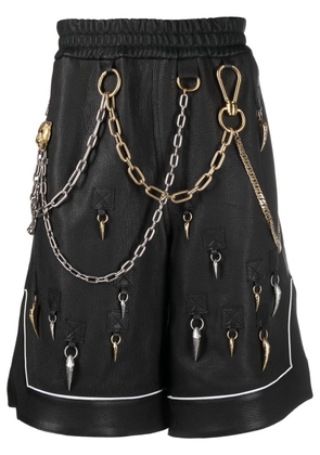 Roberto Cavalli chain-embellished leather shorts - Black