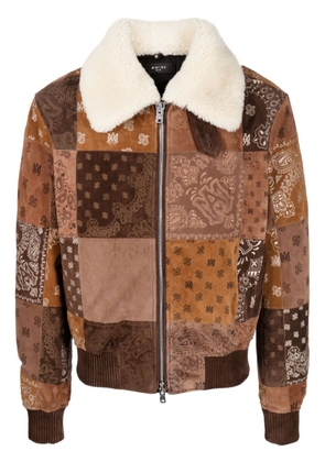 AMIRI bandana-print patchwork leather jacket - Brown