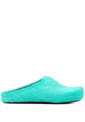 Marni fur-trimmed sabot slippers - Green