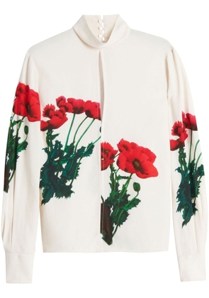 Victoria Beckham slash-front poppies-print blouse - White