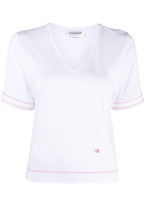 Victoria Beckham stripe trim V-neck T-shirt - White