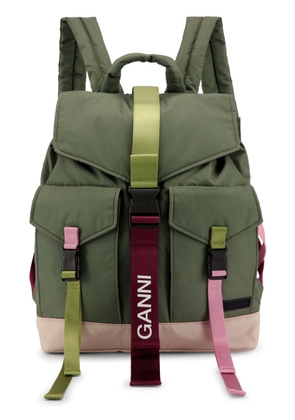 GANNI Tech logo-print backpack - Green