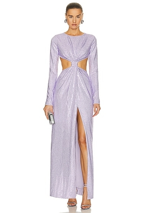 AREA Crystal Embellished Front Knot Gown in Lilac - Lavender. Size L (also in M, S, XS).