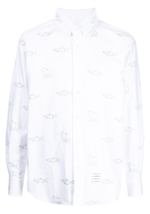 Thom Browne animal-embroidered long-sleeve shirt - White