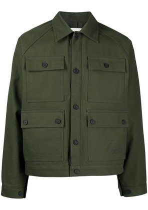 Maison Kitsuné logo-embroidered cotton shirt jacket - Green