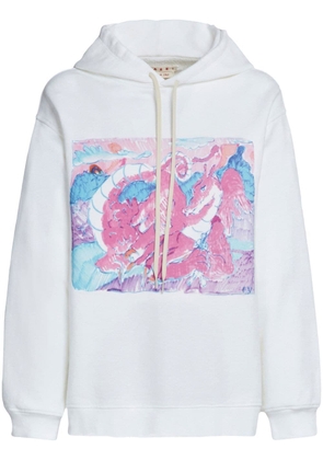 Marni dragon-print drawstring hoodie - White