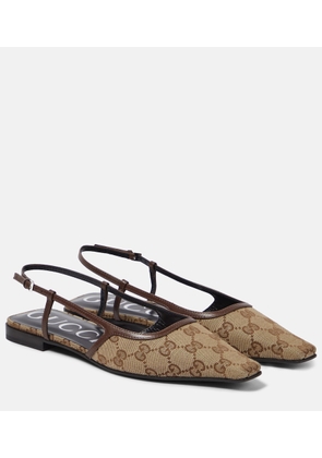Gucci GG leather-trimmed slingback flats