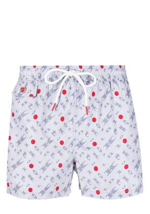 Kiton graphic-print drawstring swim shorts - Grey