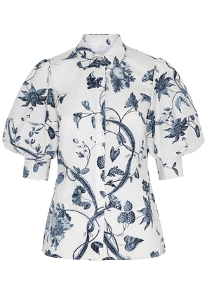 Erdem Floral-print Cotton-poplin Shirt - White And Blue - 8