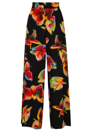 Alexander Mcqueen Solarised Orchid Printed Silk Trousers - Black - 8