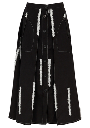 Lovebirds Rain Embroidered Wool Midi Skirt - Black And White - M (UK14)