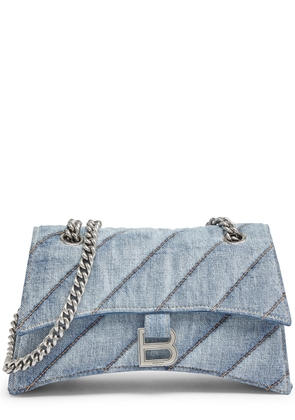 Balenciaga Crush Small Quilted Denim Shoulder Bag, Shoulder Bag, Blue