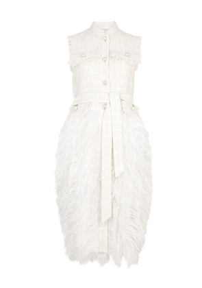 Huishan Zhang Wyatt Embellished Tweed Midi Dress - Ivory - 8 (UK 8 / S)