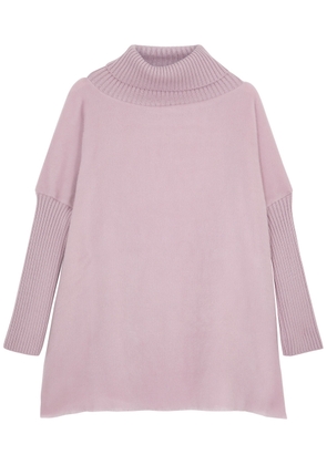 Herno Ribbed Roll-neck Wool Poncho - Lilac - One Size
