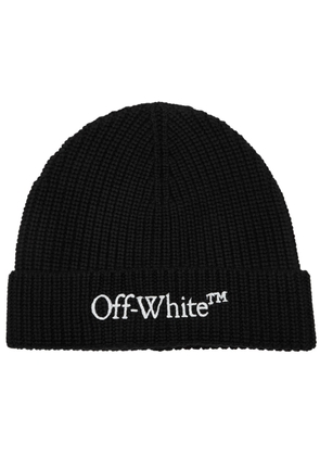 Off-white Logo-embroidered Ribbed Wool Beanie - Black