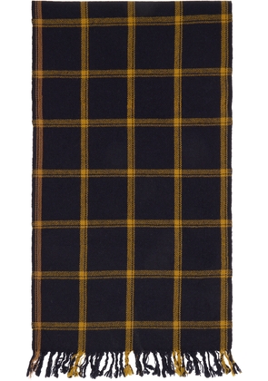 Margaret Howell Navy & Yellow Grid Check Scarf