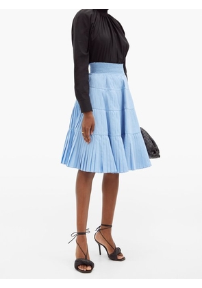 Prada - Pleated Tiered Cotton-poplin Midi Skirt - Womens - Light Blue