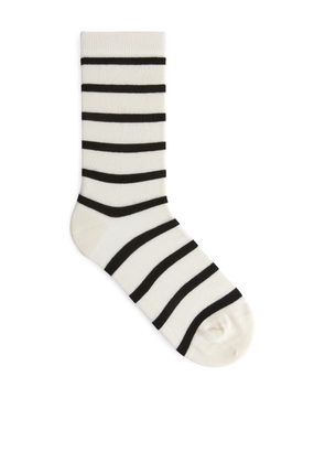 Striped Cotton Socks - White