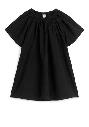 Wide Linen Cotton Dress - Black