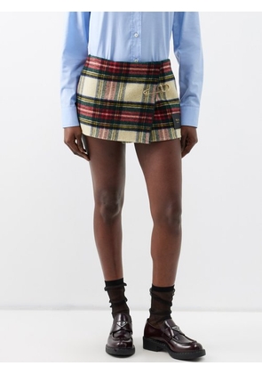 Prada - Safety-pin Tartan-check Tweed Wrap Skirt - Womens - Multi