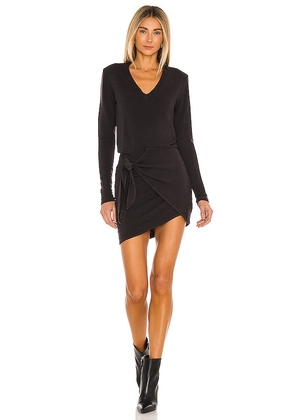 MONROW Supersoft Long Sleeve V Dress in Black. Size M, XS.