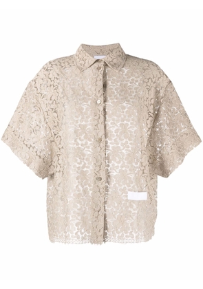 Patou floral lace short-sleeve blouse - Neutrals