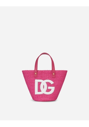 Dolce & Gabbana Straw Handbag With Patch And Maxi-dg Logo - Woman Accessories Fuchsia Onesize