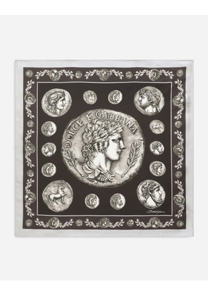 Dolce & Gabbana Coin Print Silk Bandanna (50x50) - Man Scarves And Silks Brown Silk Onesize