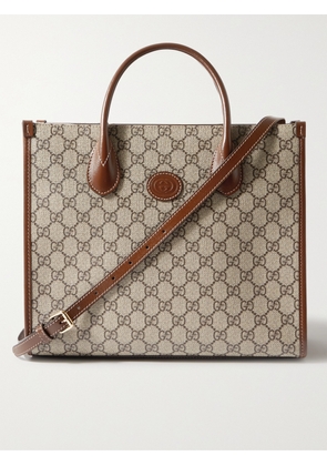 Gucci - Ophidia Leather-Trimmed Monogrammed Coated-Canvas Tote Bag - Men - Brown