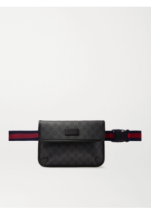 Gucci - Leather-Trimmed Monogrammed Coated-Canvas Belt Bag - Men - Black