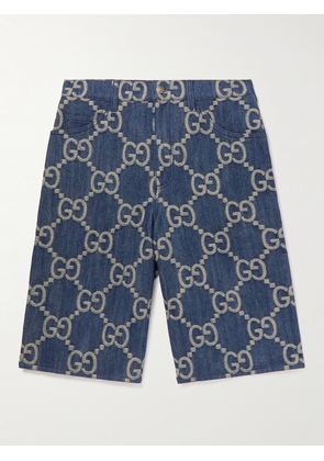 Gucci - Straight-Leg Logo-Jacquard Denim Bermuda Shorts - Men - Blue - UK/US 28
