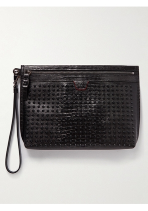 Christian Louboutin - City Spiked Croc-Effect Leather Pouch - Men - Black