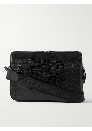 Christian Louboutin - Ruisbuddy Studded Rubber-Trimmed Full-Grain Leather Messenger Bag - Men - Black