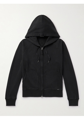 TOM FORD - Garment-Dyed Cotton-Jersey Zip-Up Hoodie - Men - Black - IT 44