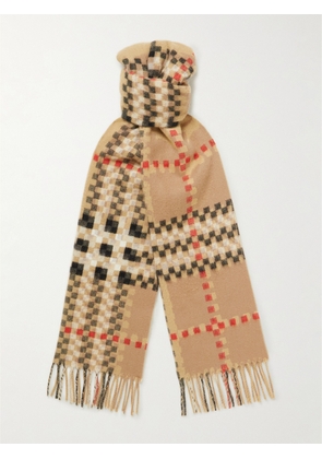 Burberry - Fringed Checked Cashmere Scarf - Men - Neutrals